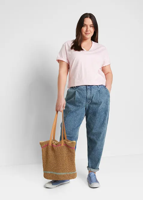 Dlouh&eacute; tričko se &scaron;irok&yacute;m střihem a s v&yacute;střihem do V, kr&aacute;tk&yacute; ruk&aacute;v (5 ks v balen&iacute;), bonprix