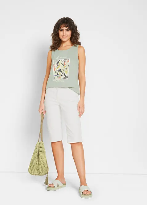 Strečov&eacute; dž&iacute;nov&eacute; bermudy se založen&yacute;m lemem, bonprix