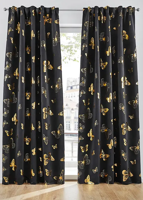 Zatemňující závěs s lesklým potiskem motýlků (1ks), bonprix