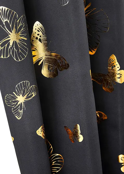 Zatemňující závěs s lesklým potiskem motýlků (1ks), bonprix