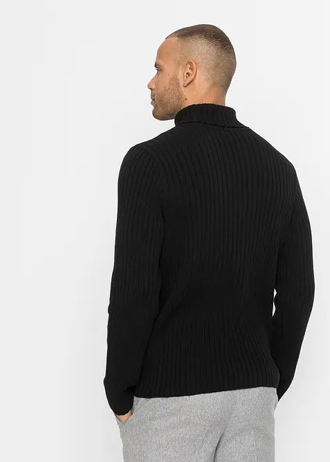 Rolákový svetr s žebrovanou strukturou, s recyklovanou bavlnou, bonprix