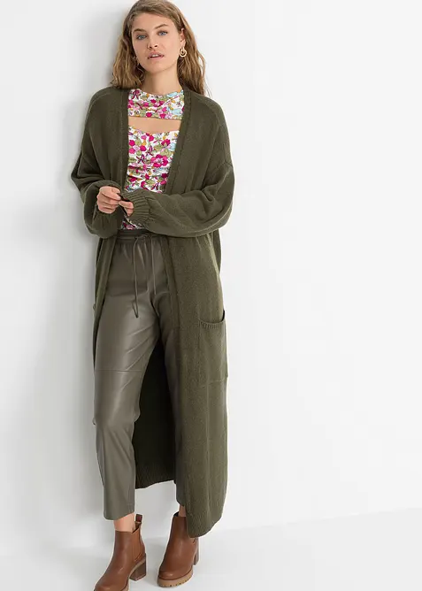 Oversize pleten&yacute; kab&aacute;tek v d&eacute;lce midi, bonprix