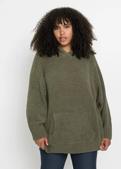 Svetr s kapuc&iacute;, z medv&iacute;dkov&eacute;ho fl&iacute;su, bonprix