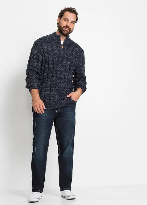 Mel&iacute;rovan&yacute; svetr s l&iacute;mečkem na zip a cop&aacute;nkov&yacute;m vzorem, bonprix