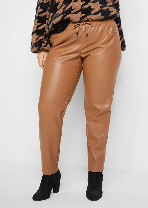 Kalhoty bez zap&iacute;n&aacute;n&iacute; z uměl&eacute; kůže, bonprix