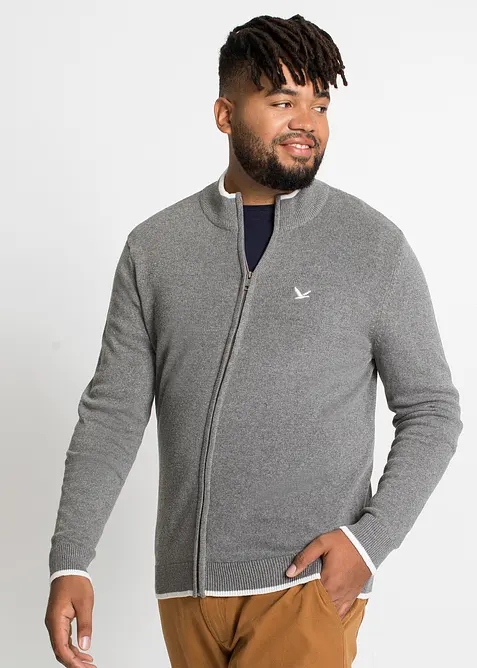 Svetr na zapínání z jemného úpletu s recyklovanou bavlnou, se stojáčkem, bonprix