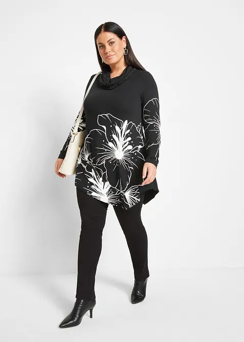 Dlouh&eacute; triko s voln&yacute;m rol&aacute;kov&yacute;m l&iacute;mcem, bonprix