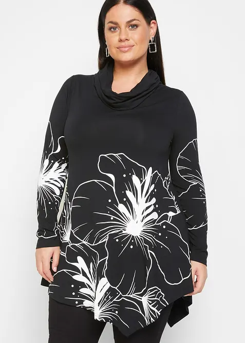 Dlouh&eacute; triko s voln&yacute;m rol&aacute;kov&yacute;m l&iacute;mcem, bonprix