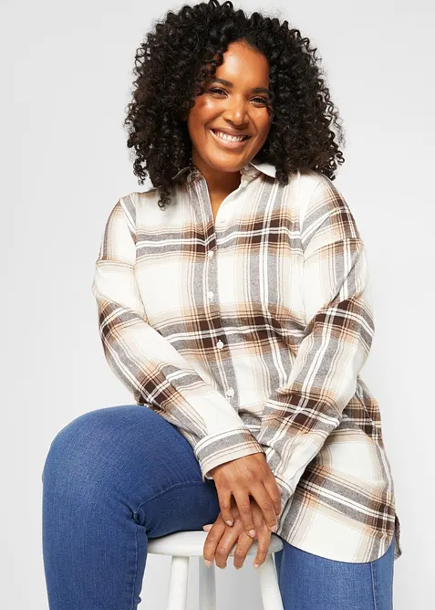 Dlouh&aacute; flanelov&aacute; ko&scaron;ile z čist&eacute; bavlny, bonprix