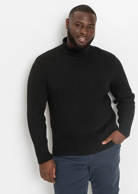 Rolákový svetr s žebrovanou strukturou, s recyklovanou bavlnou, bonprix