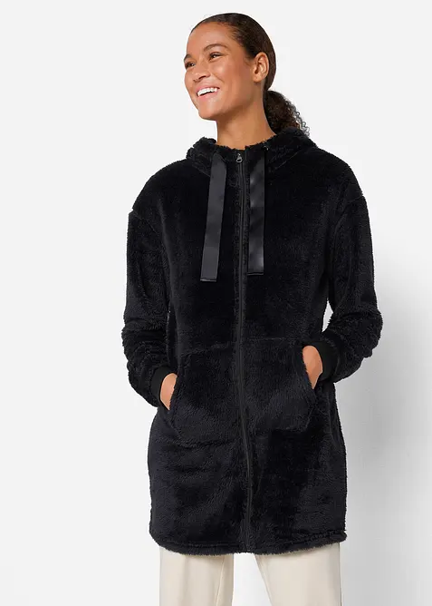 Dlouhá lehká hebká flísová bunda s kapucí, bonprix