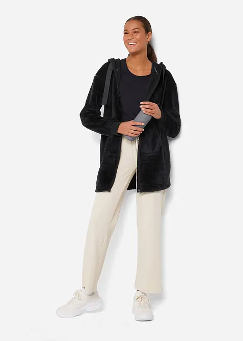 Dlouhá lehká hebká flísová bunda s kapucí, bonprix