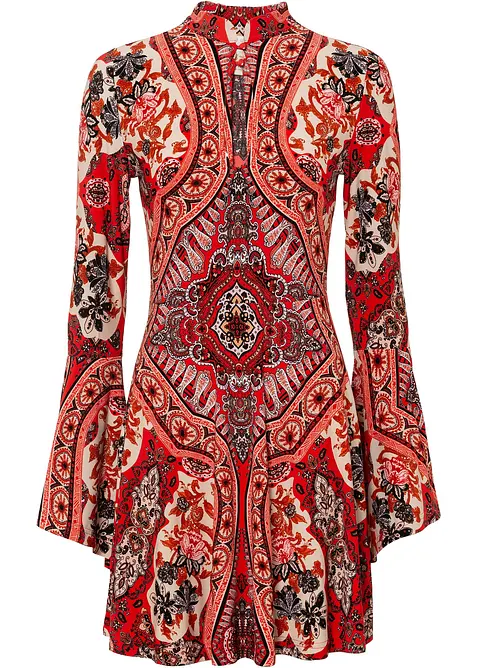 Žerzejové šaty se stojáčkem a volánovými rukávy, bonprix