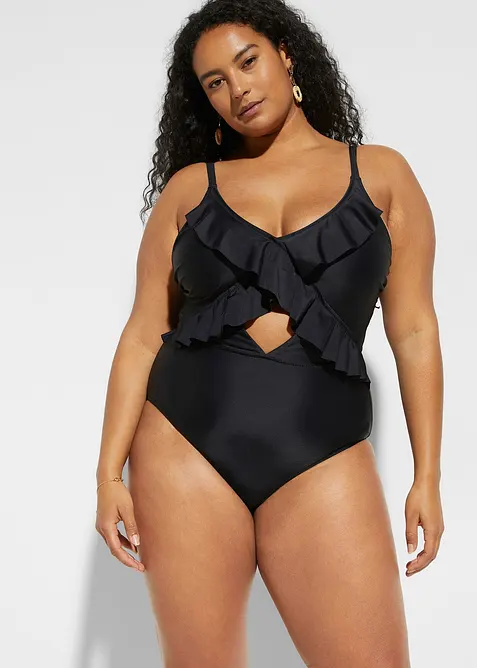 Jednodílné plavky s prostřihem a volány, bonprix