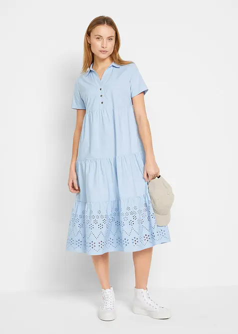 Tunikové šaty z čisté bavlny, s dírkovanou výšivkou, bonprix