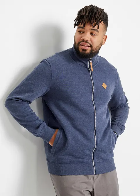 Mikina na zapínání se stojáčkem a s detaily z imitace kůže, bonprix