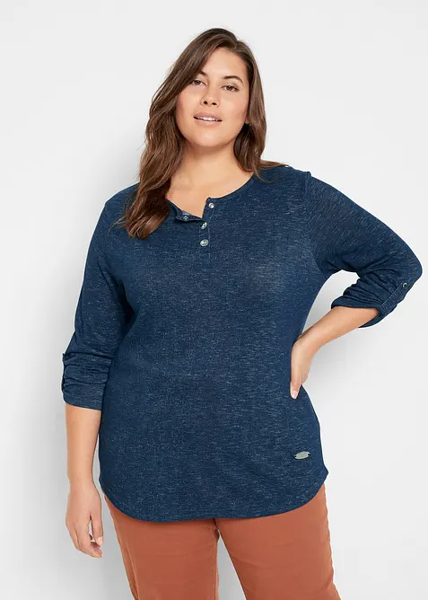 Triko s dlouhým rukávem a knoflíkovou lištou, z bavlněné směsi, bonprix