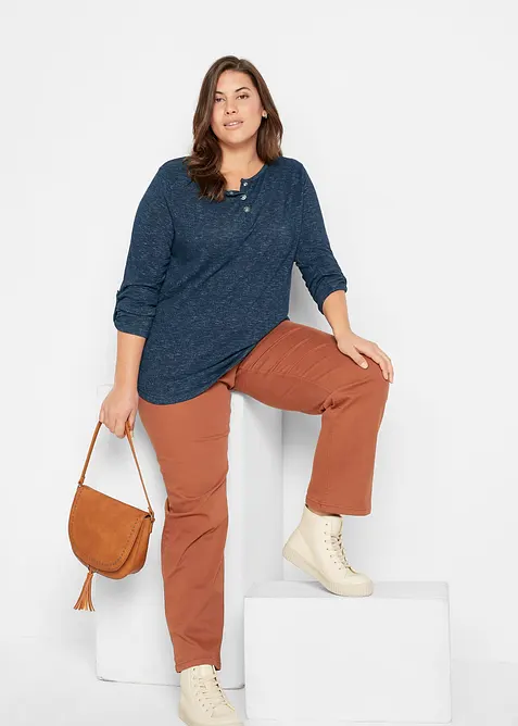 Triko s dlouhým rukávem a knoflíkovou lištou, z bavlněné směsi, bonprix