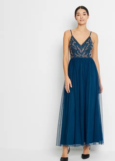 Šaty na ramínka, s výšivkou s perličkami, bonprix