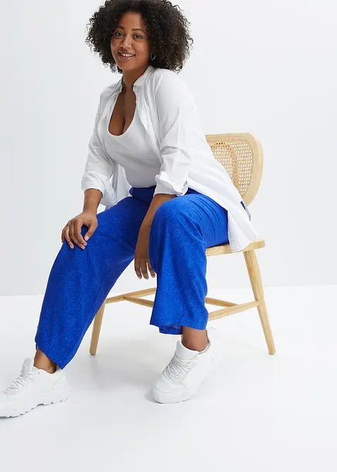 Kalhoty Palazzo ze spl&yacute;vav&eacute; visk&oacute;zy, bonprix