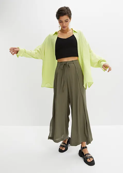 Kalhoty ze spl&yacute;vav&eacute; visk&oacute;zy, bonprix