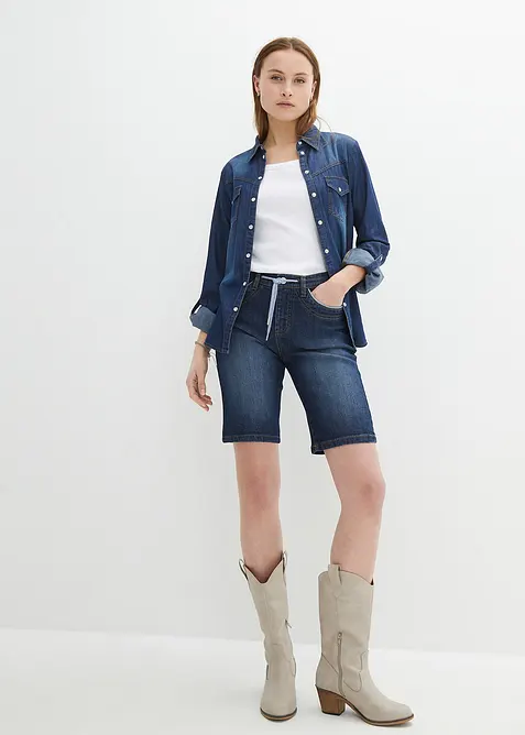 Džínové bermudy Slim Fit Mid Waist, bonprix