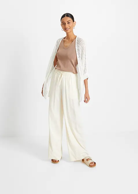 Dlouhý pletený kabátek s dírkovaným vzorem, bonprix