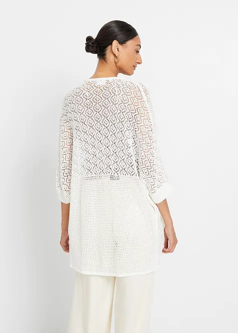 Dlouhý pletený kabátek s dírkovaným vzorem, bonprix