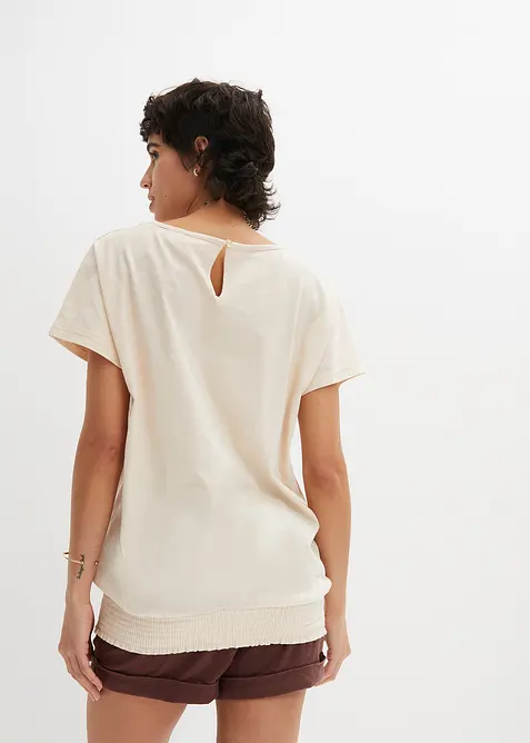 Triko z žíhané příze a s žabičkovaným lemem, z organické bavlny, bonprix