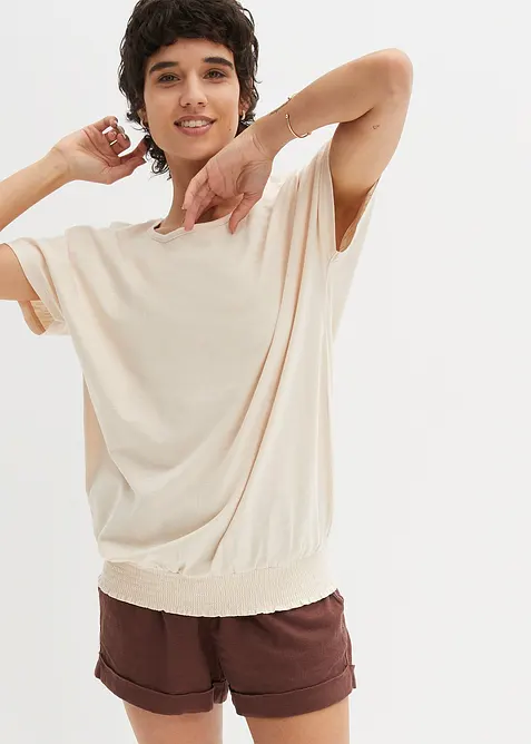 Triko z žíhané příze a s žabičkovaným lemem, z organické bavlny, bonprix