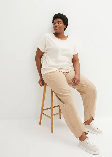 Triko z žíhané příze a s žabičkovaným lemem, z organické bavlny, bonprix