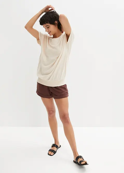 Triko z žíhané příze a s žabičkovaným lemem, z organické bavlny, bonprix