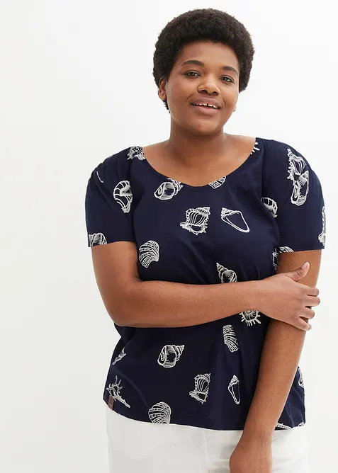 Triko s kulatým výstřihem, z organické bavlny, bonprix