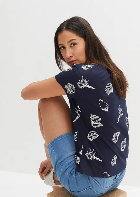 Triko s kulatým výstřihem, z organické bavlny, bonprix