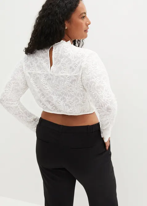 Krojov&aacute; halenka s krajkou, dlouh&yacute; ruk&aacute;v, bonprix