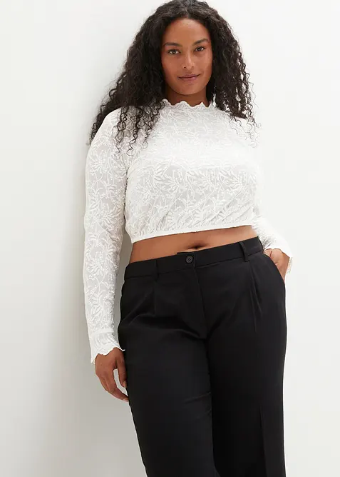 Krojov&aacute; halenka s krajkou, dlouh&yacute; ruk&aacute;v, bonprix