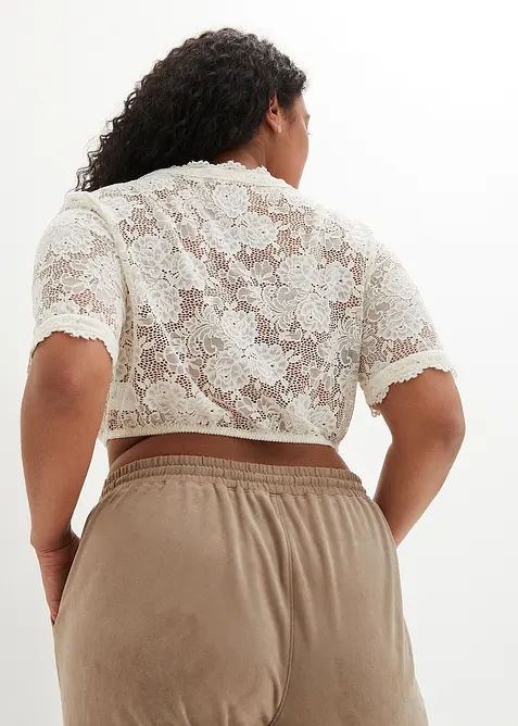 Krojov&aacute; halenka s krajkou a knofl&iacute;kem, bonprix