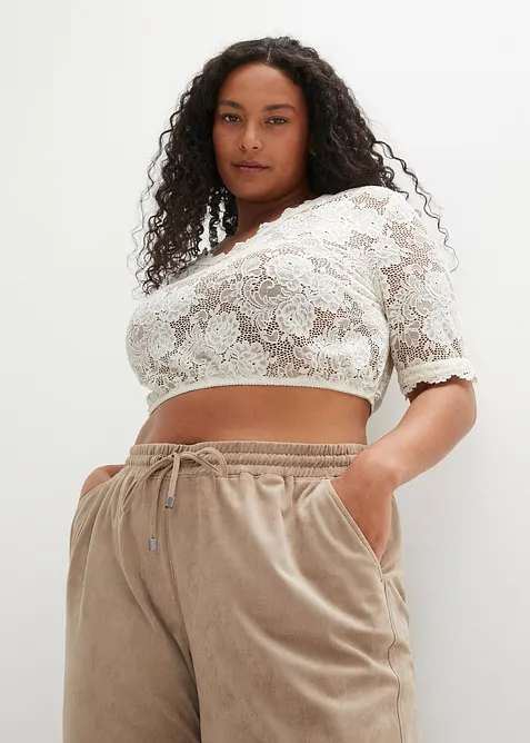 Krojov&aacute; halenka s krajkou a knofl&iacute;kem, bonprix