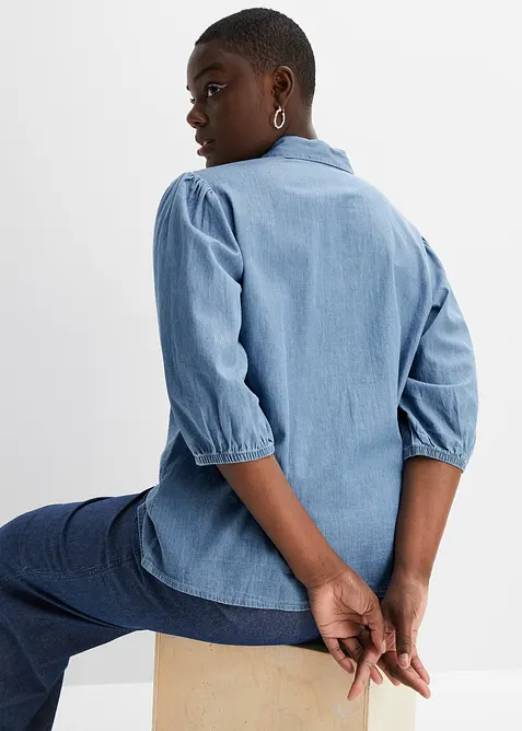 Dž&iacute;nov&aacute; halenka s nab&iacute;ran&yacute;mi ruk&aacute;vy, z organick&eacute; bavlny, bonprix