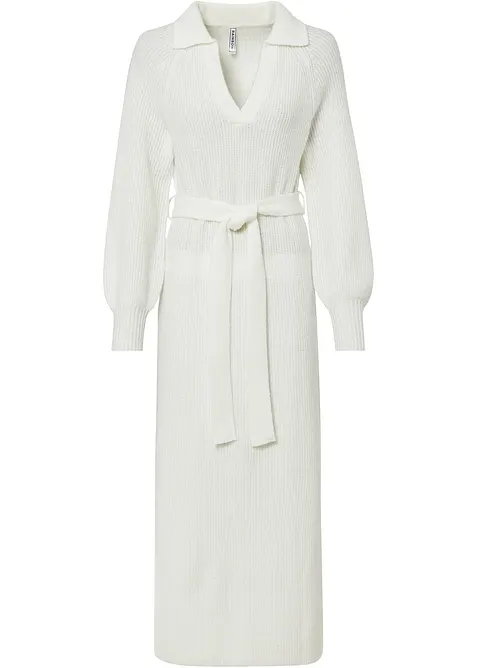 Maxi pletené šaty s páskem (2dílná souprava), bonprix