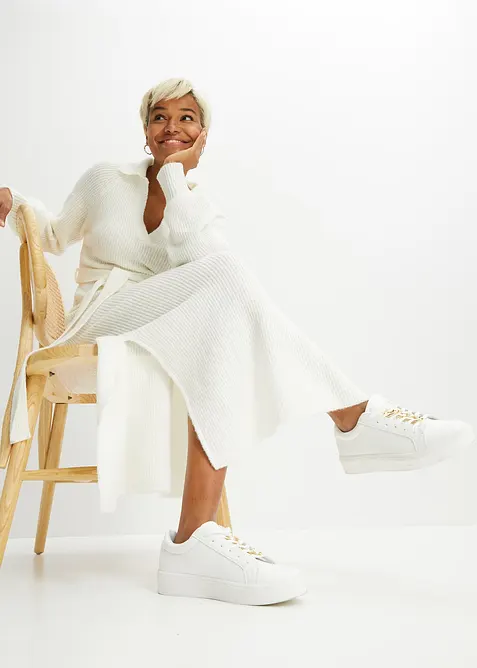 Maxi pletené šaty s páskem (2dílná souprava), bonprix