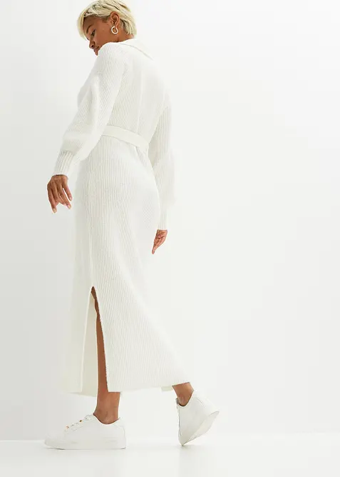 Maxi pletené šaty s páskem (2dílná souprava), bonprix