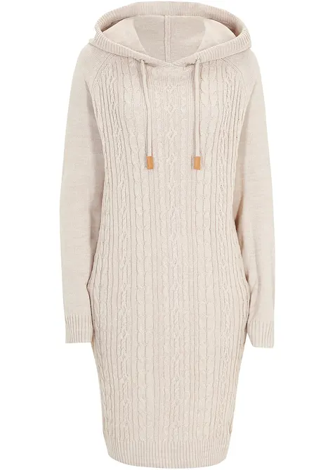 Pletené šaty s kapucí a copánkovým vzorem, bonprix