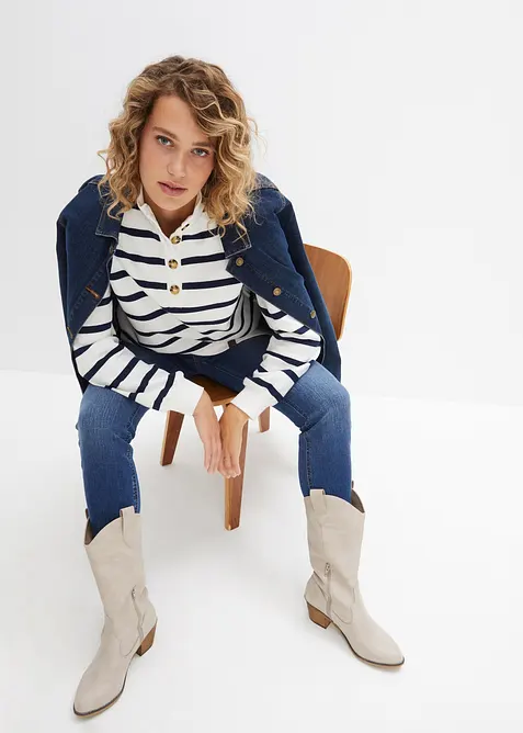 Dlouh&aacute; mikina s l&iacute;mcem na knofl&iacute;ky, bonprix