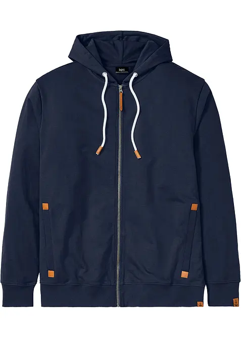 Mikina na zapínání s kapucí a s detaily z umělé kůže, bonprix