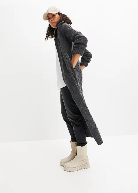 Dlouhý pletený kabát s copánkovým vzorem, bonprix