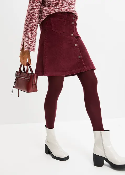 Strečov&aacute; man&scaron;estrov&aacute; sukně s knofl&iacute;kovou l&eacute;gou, bonprix