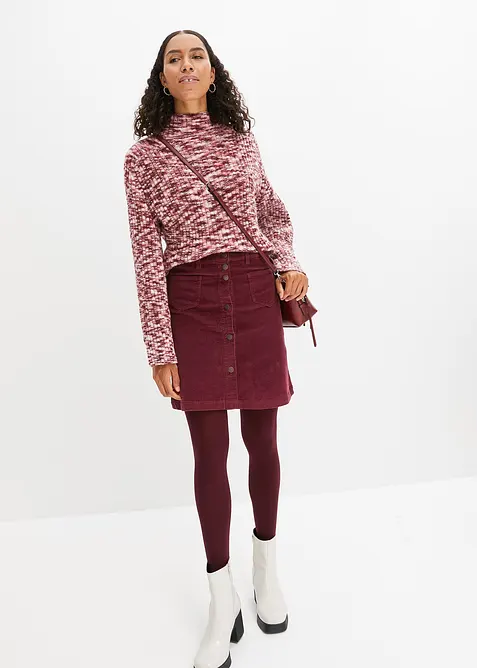 Strečov&aacute; man&scaron;estrov&aacute; sukně s knofl&iacute;kovou l&eacute;gou, bonprix