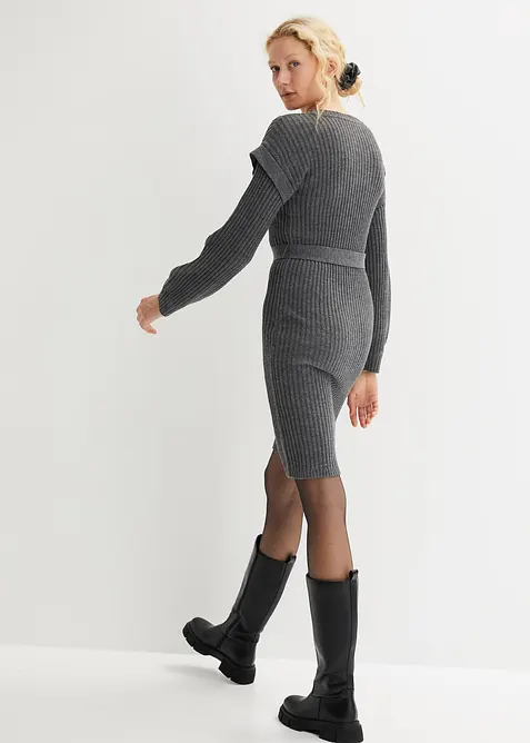 Pletené šaty s vázačkou, bonprix