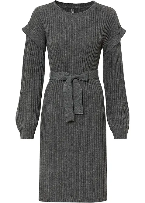 Pletené šaty s vázačkou, bonprix